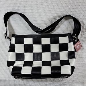 Harveys Black White Checkerboard Seatbelt Crossbody Bag